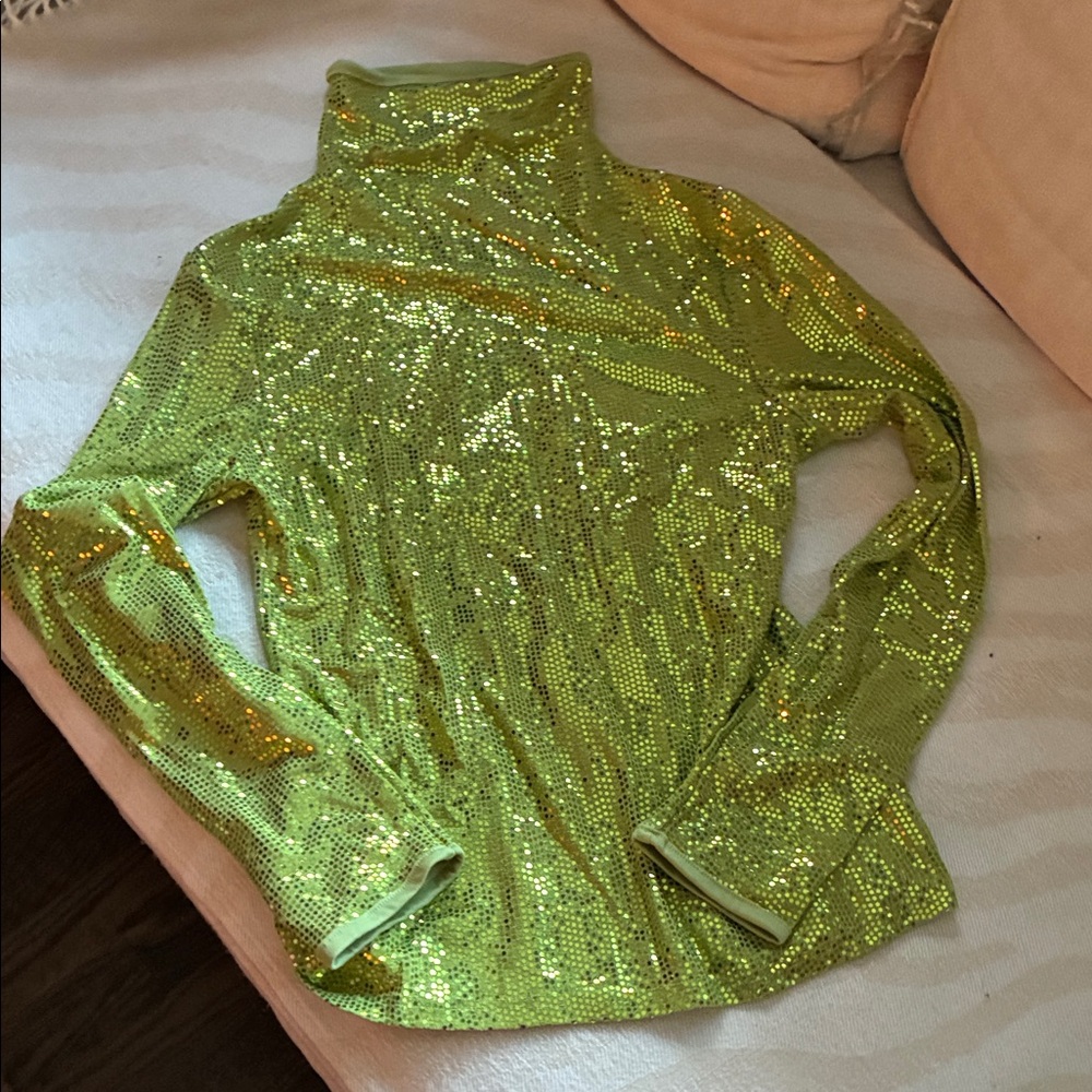Sparkling Green Sequin Turtleneck Top